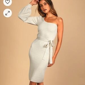 Ivory Metallic One-Shoulder Sweater Dress